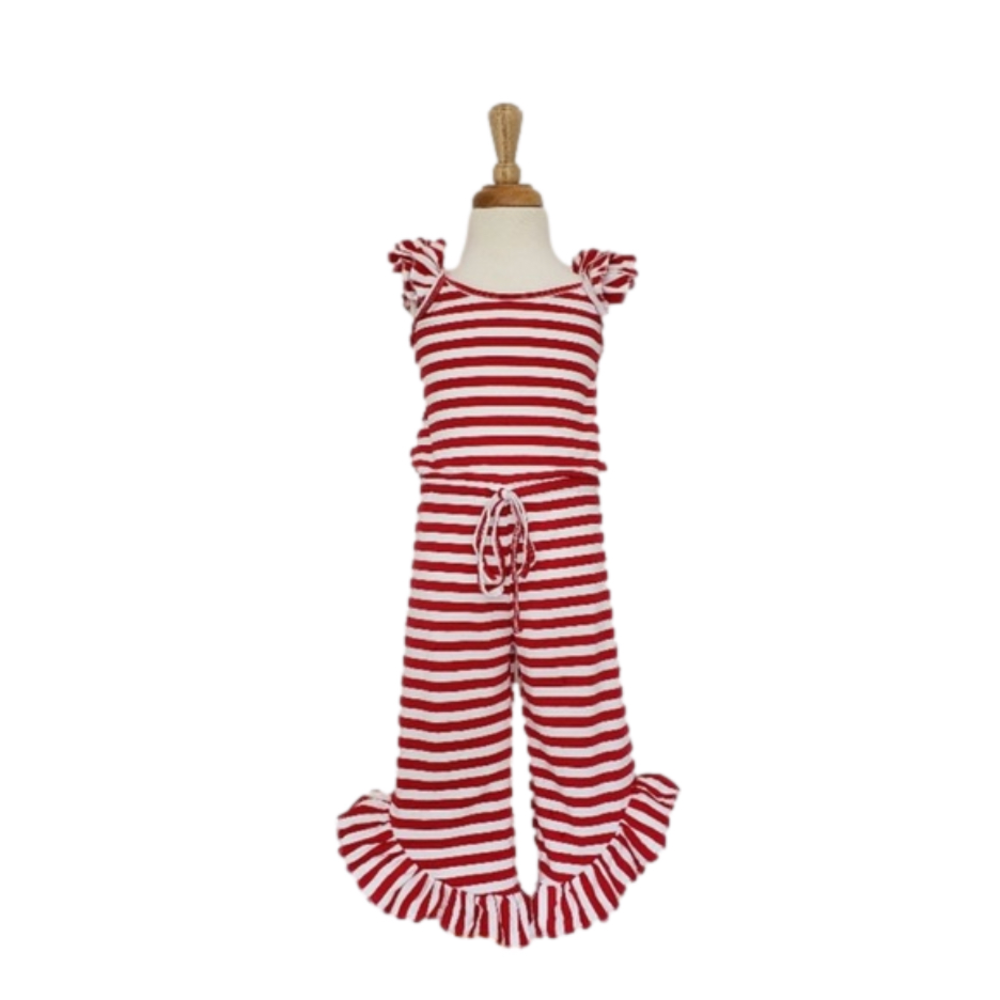 Clover Cottage Boutique Red & White Striped Gameday Romper